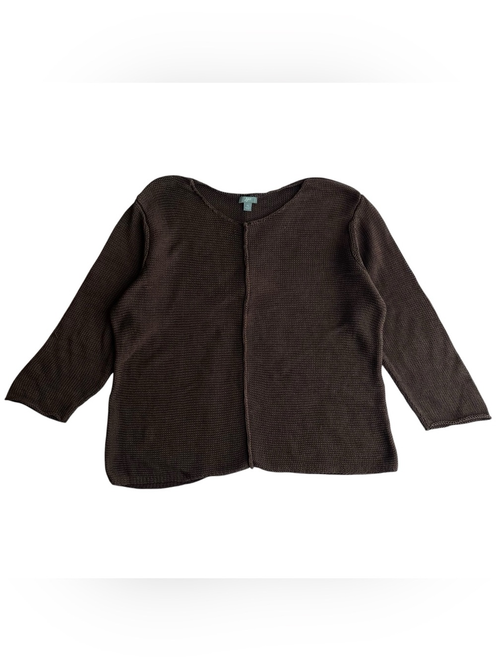 J. Jill XL Mercerized Cotton 3/4 Sleeve Open Knit Sweater Brown Lagenlook Beachy